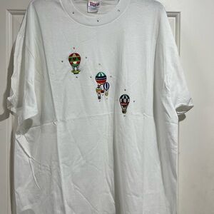 White T-Shirt with Colorful Hot Air Balloon Design with jewels
